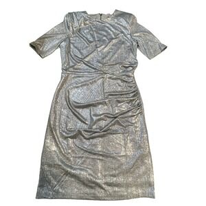 Catherine Malandrino Women's S Lux Silver Metallic Lined Ruched Draped Dress